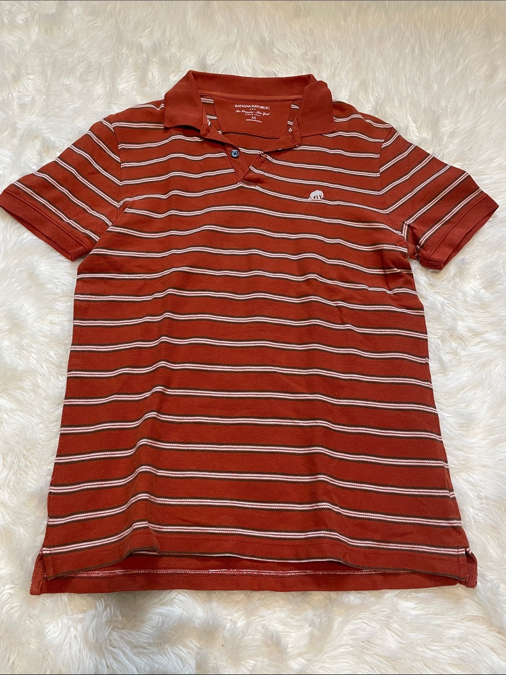 Banana Republic Factory Orange & White Striped Polo Shirt Medium